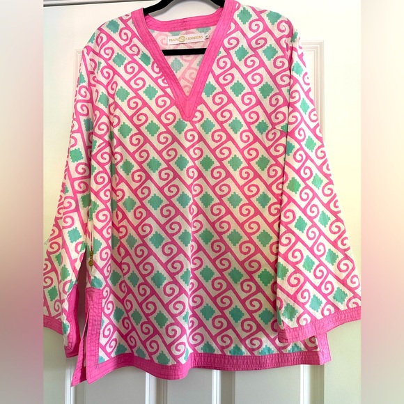 Tracey Negoshian Long Sleeve V Neck Blouse in Pink Size Large - Picture 10 of 12
